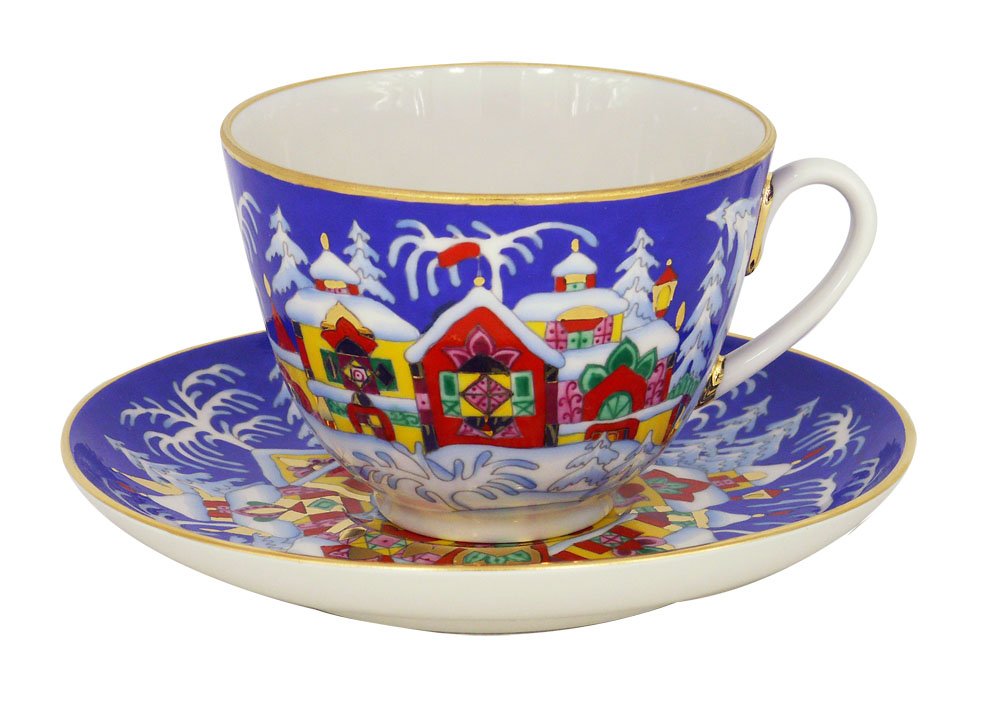 Lomonosov Porcelain Tea Set Cup and Saucer Spring Winter Fairytale 7.8 oz/230 ml