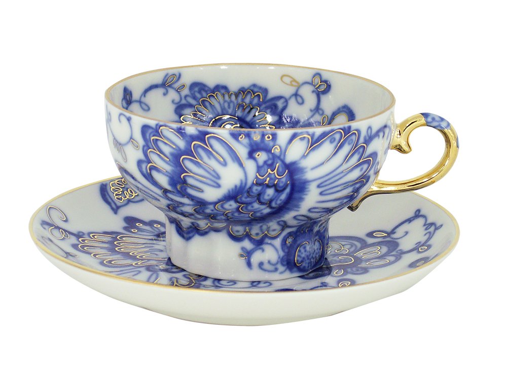 Lomonosov Porcelain Set Singing Garden 2pc Cup and Saucer 7.8 fl.oz/230 ml