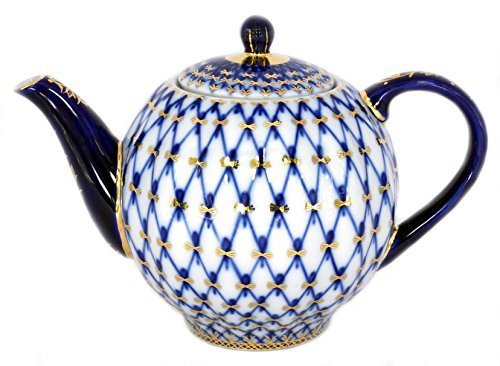 Lomonosov Porcelain Cobalt Net 3 Cups Teapot by Lomonosov Russia