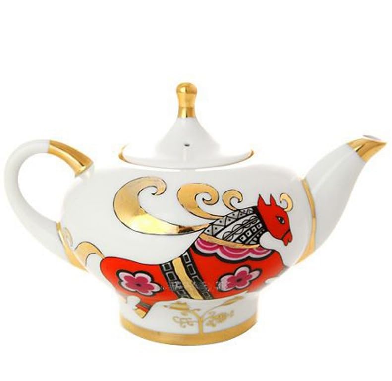 Lomonosov Imperial Porcelain Tea Pot Red Horse 1 Cup 8.5 oz/250 ml