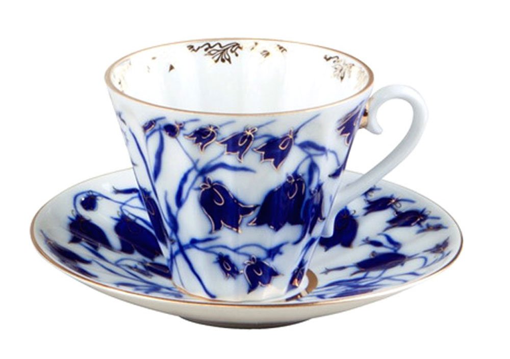 Lomonosov Porcelain Tea Set 6/14 Blue Bells: Tea Pot, Sugar Bowl and 6 Cups with Saucers