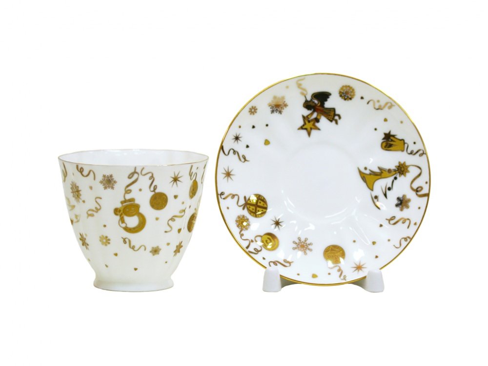 Lomonosov Porcelain Bone China Tea Espresso Coffee Set Carnation Holiday 6.8 oz/200 ml 2pc
