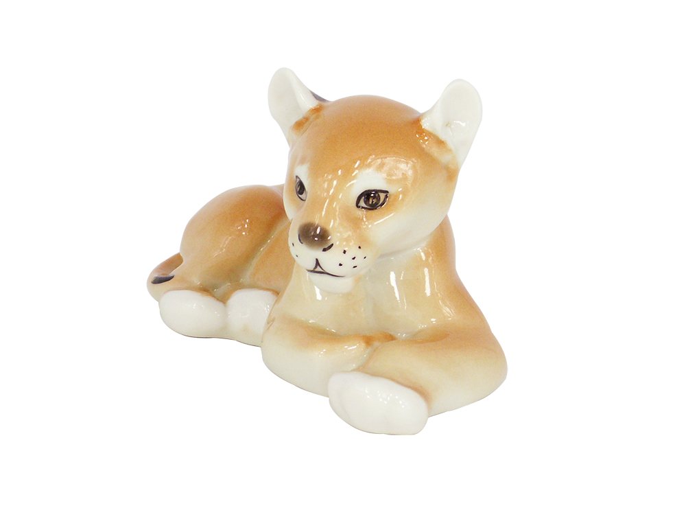 Lion Young Baby Cub Lying Lomonosov Porcelain Collectible Figurine