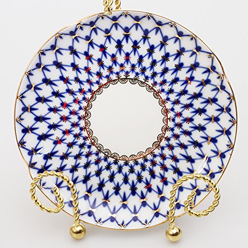 Imperial / Lomonosov Porcelain Cobalt Net Teacup w/ Saucer & Lid
