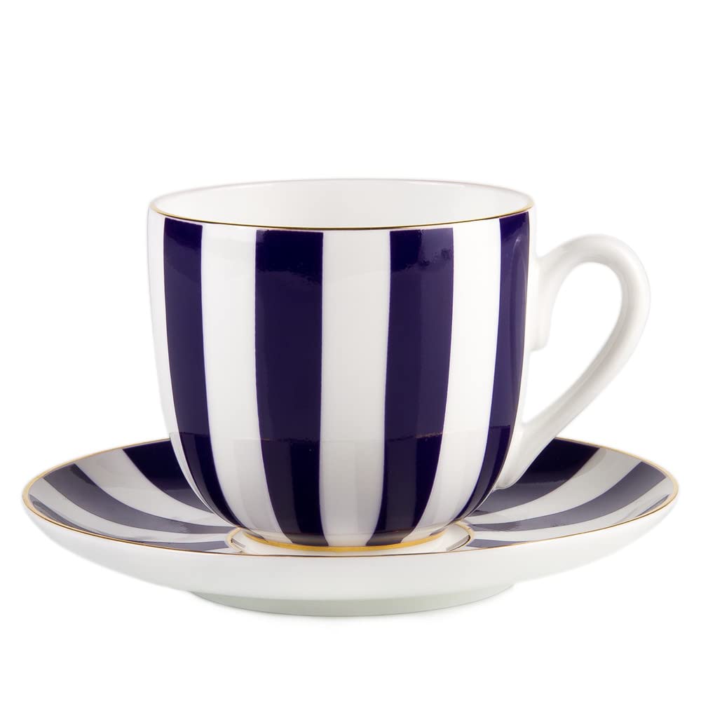 Lomonosov Porcelain Bone China Tea/Coffee Cup and Saucer Cobalt Blue Yes and No 6 oz/180 ml