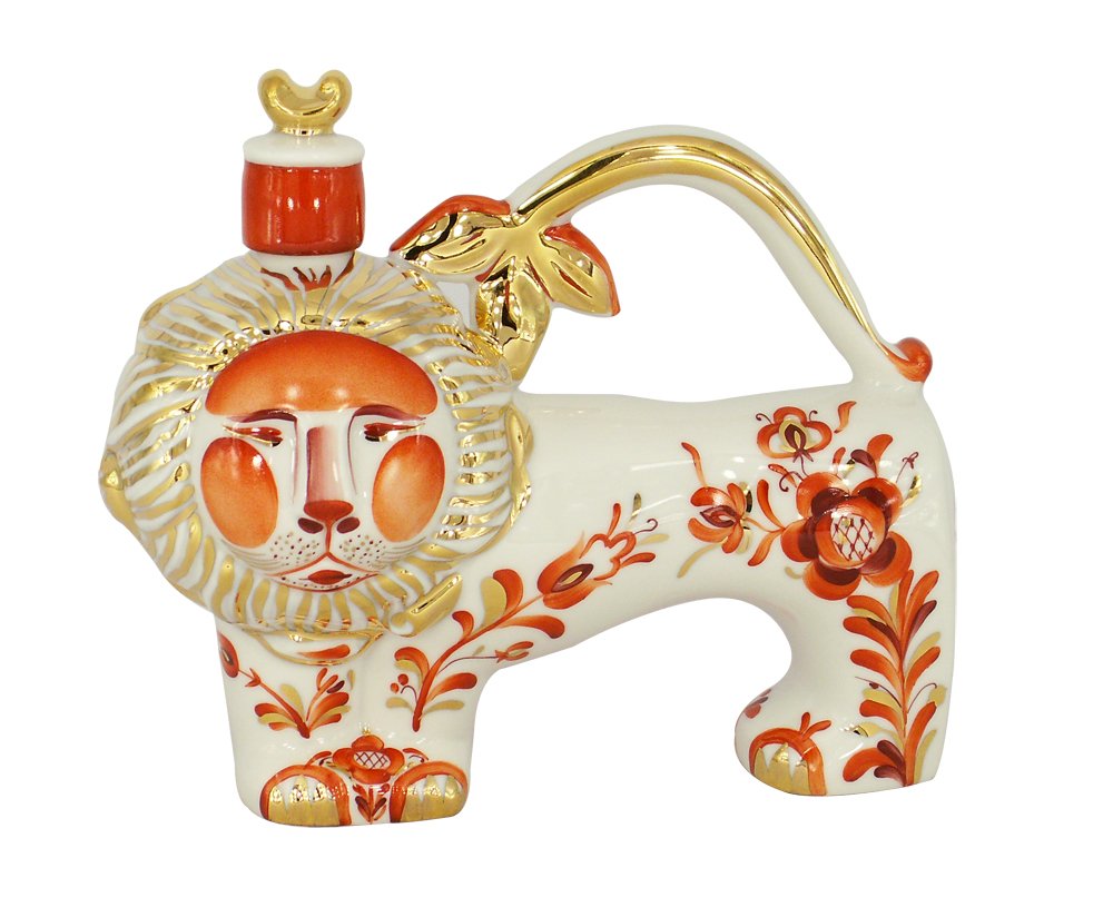 Lomonosov Porcelain Red Lion Wine Decanter 12.8 fl.oz/380 ml