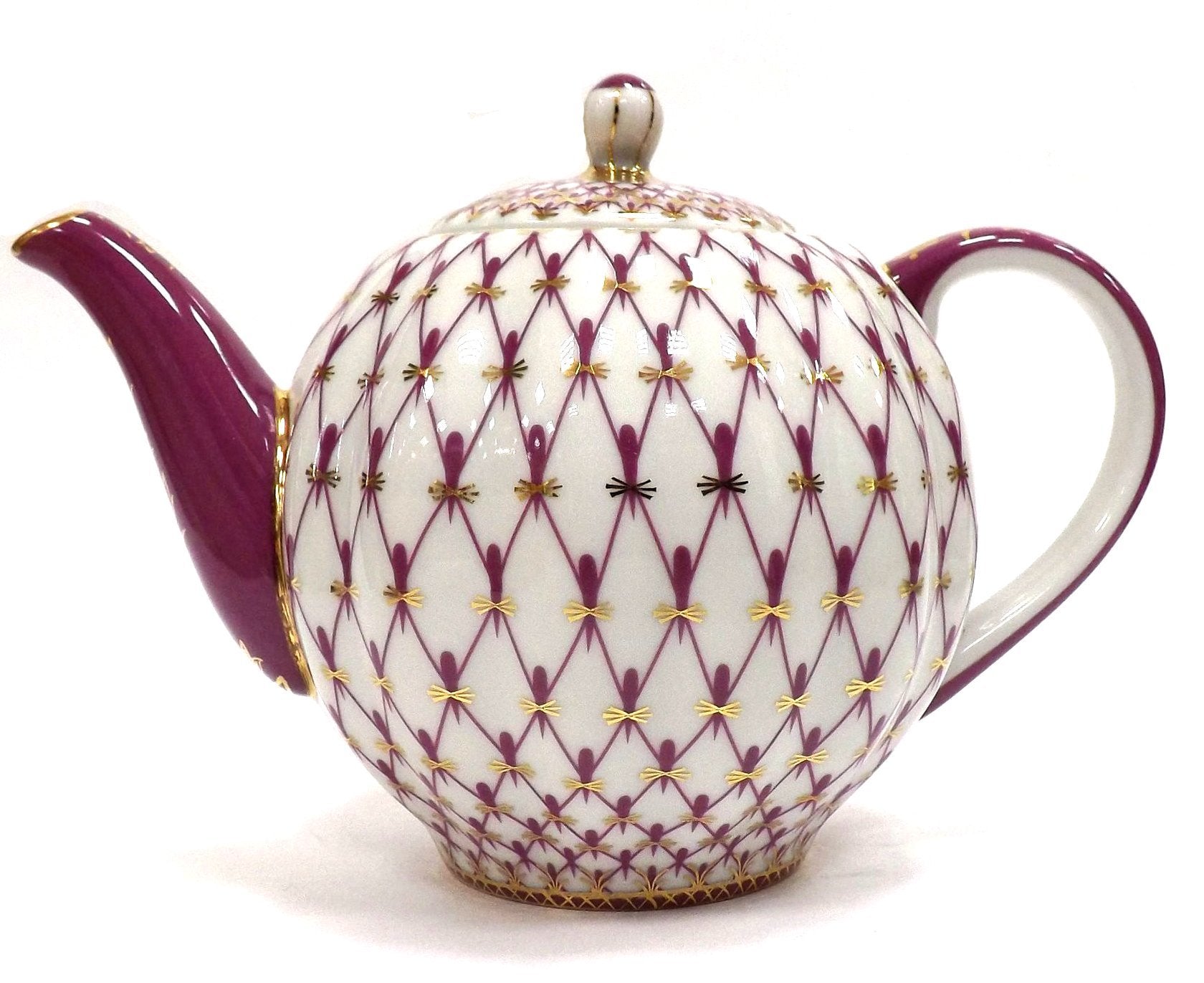 Lomonosov Porcelain 3 Cups Tulip Tea Pot 20 oz/600 ml Red Net Blues