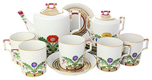 Lomonosov Porcelain Tea Set 6/20 Moscow River: Tea Pot, Sugar Bowl, 6 Cups with Saucers and 6 Cake Plates
