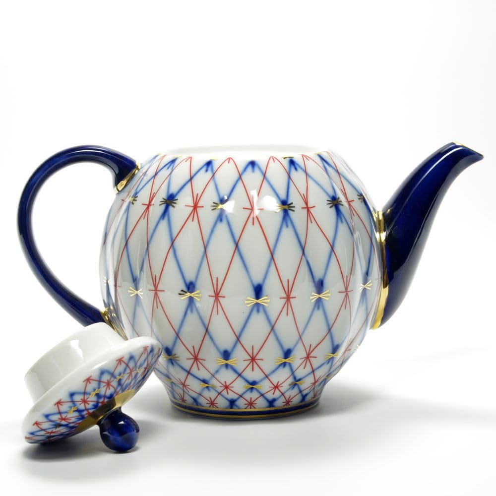 Lomonosov Porcelain Tulip Cobalt and Red Net 3 Cups Teapot 20 oz/600 ml