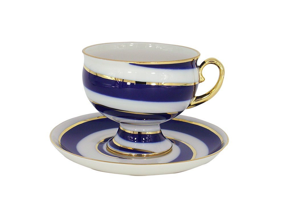 Lomonosov Porcelain Tea Set 2pc Cup and Saucer Twisted Loop 11 oz/325 ml