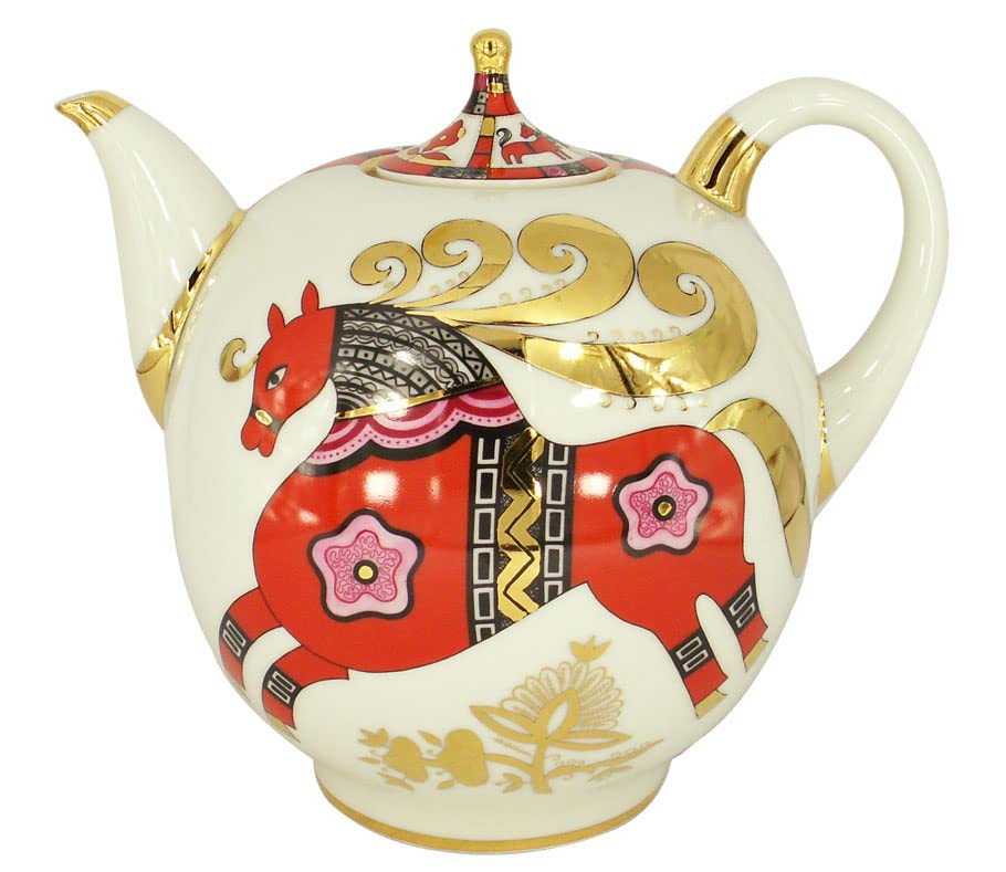 Lomonosov Porcelain Teapot Red Horse 12 Cups 82.8 oz/2450 ml