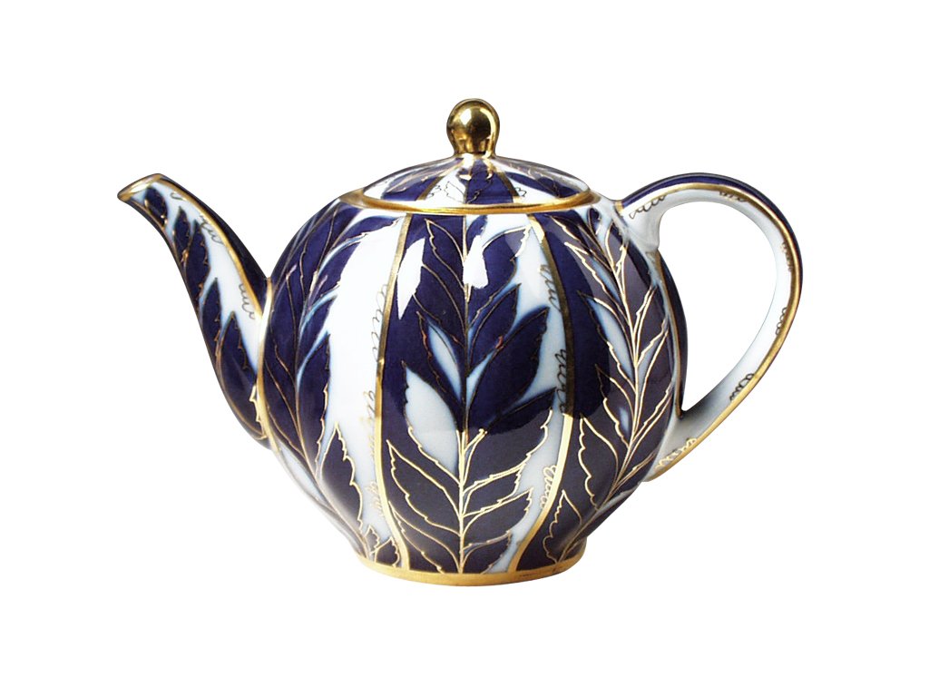 Lomonosov Porcelain Tea Set Tulip Winter Night 6/14: Tea Pot, Sugar Bowl, 6 Cups with Saucers