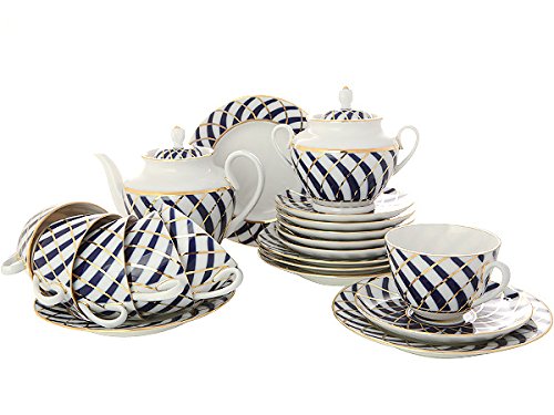 Lomonosov Porcelain Tea Set 6/20 Spring Todes: Tea Pot, Sugar Bowl, 6 Cups, Saucers and Cake Plates