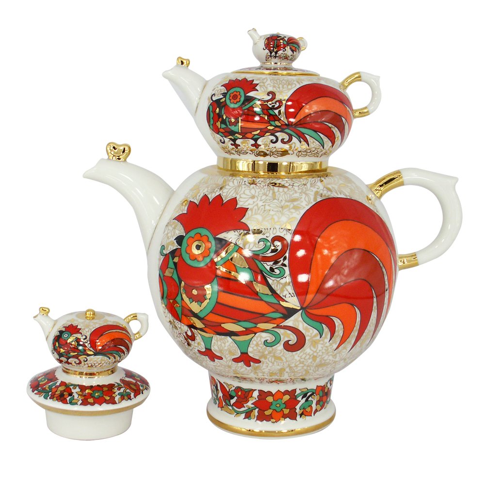 Lomonosov Porcelain TeaPots Red Rooster - 2 pieces (Big and Small)