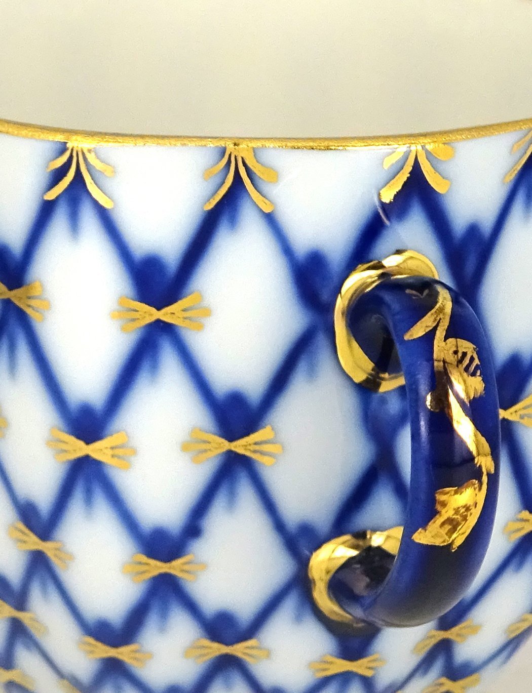 Lomonosov Imperial Porcelain Espresso Coffee Tea Cup with Saucer Cobalt Net