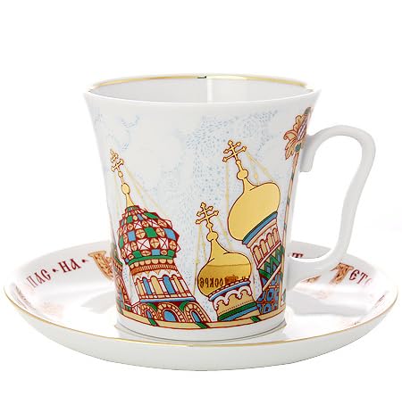 Lomonosov Imperial Porcelain Mug and Saucer Russian Church Domes 12.2 oz/360 ml