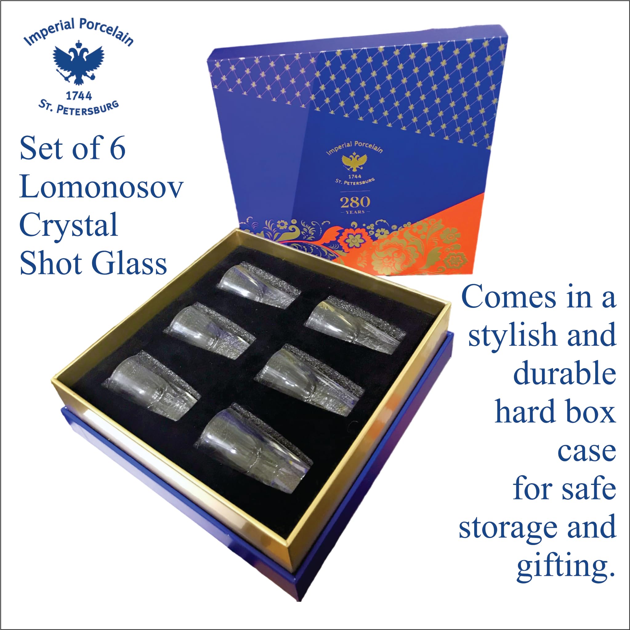 Lomonosov Imperial Porcelain Crystal Shot Glass Set of 6