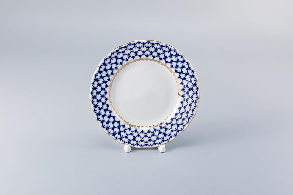 Lomonosov Porcelain Cake Dessert Plate Cobalt Net Plate 7 Inches Diameter