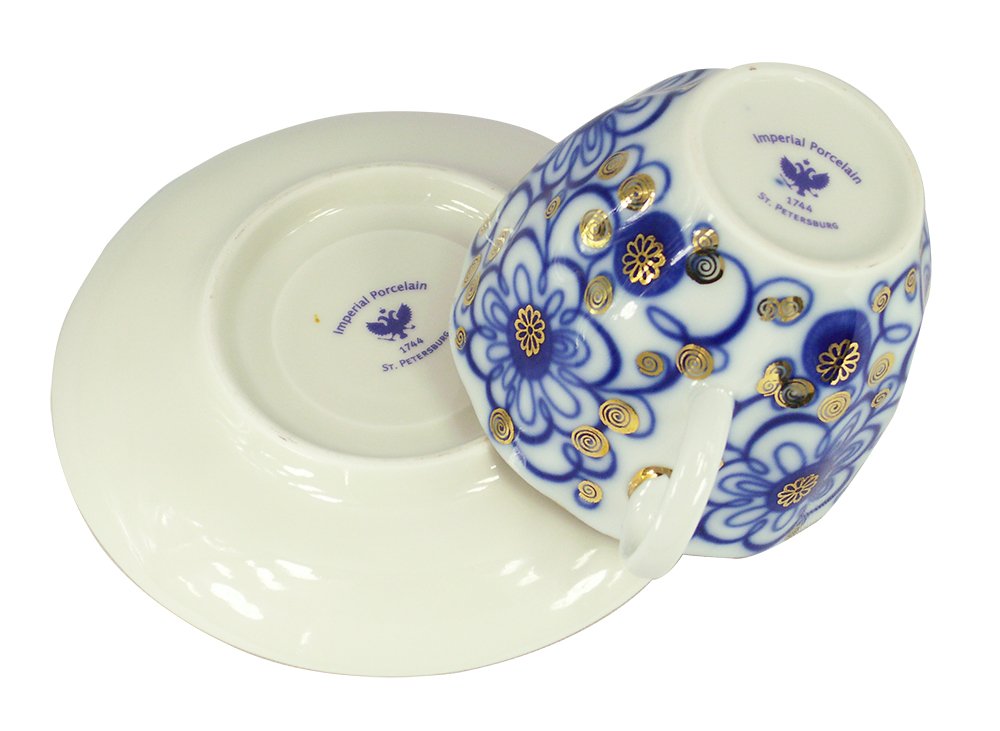 Lomonosov Porcelain Tulip Espresso Cup and Saucer Set Bindweed 4.7 fl.oz/140 ml