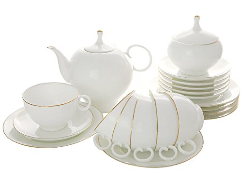 Lomonosov Bone China Porcelain Apple White Tea Set for 6 Golden Edge 20 pc