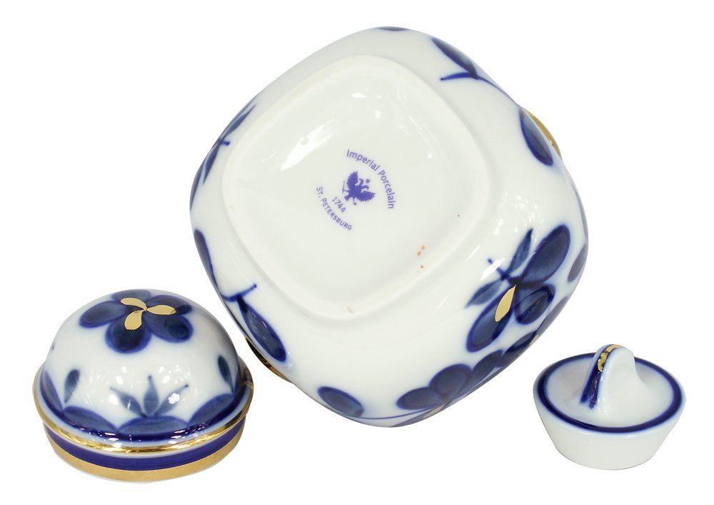Lomonosov Porcelain Tea Caddy Cobalt Garden