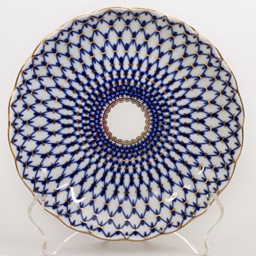 Imperial/Lomonosov Porcelain Biscuit Dish 'Cobalt Net' Tulip