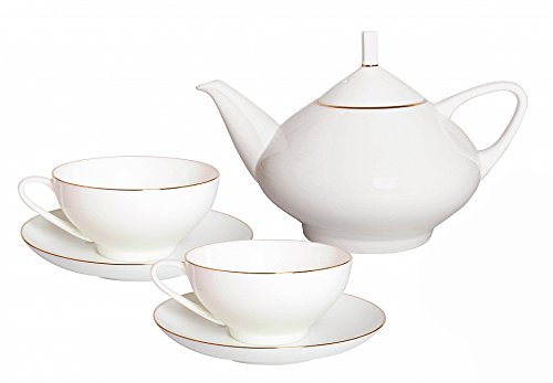 Lomonosov Porcelain Bone China Teapot and 2 Cups Set Dome Golden Ribbon