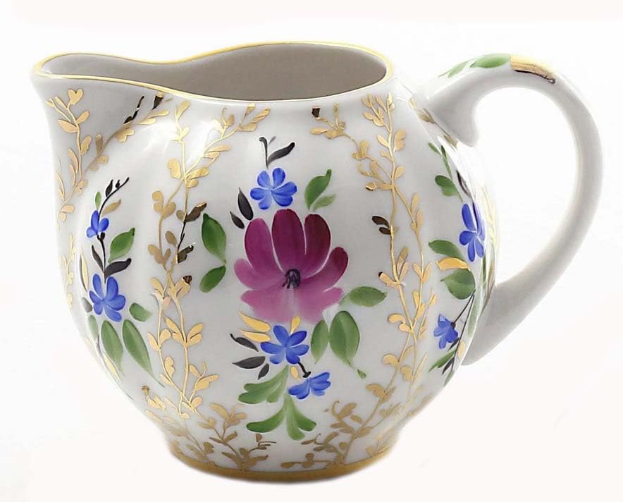 Lomonosov Imperial Porcelain Creamer 22 Karat Gold Golden Grasses 11.8 fl.oz/350 ml, White, Green, Gold, Blue