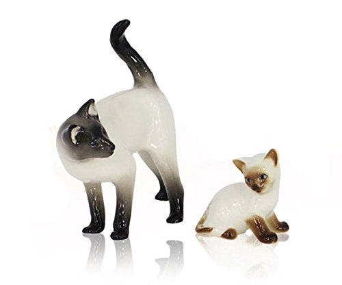 Siamese Cat Family Mom & Kitty Lomonosov Porcelain Figurines 2 Items