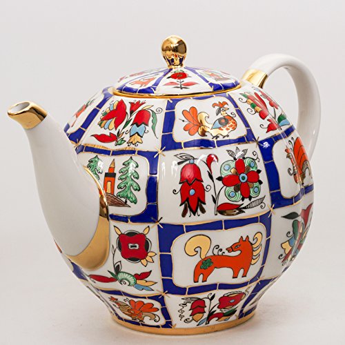 Imperial / Lomonosov Porcelain Brewing Teapot 'Russian Lubok' 600ml