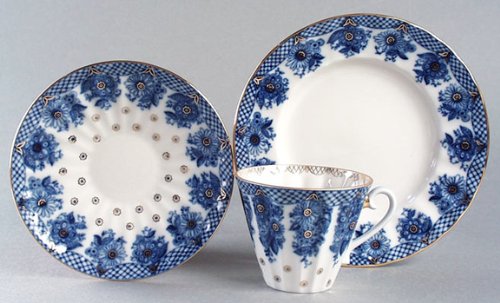 Lomonosov Porcelain Tea Set Cup 9.95 fl.oz/235 ml, Saucer and Cake Plate Basket 3 pc