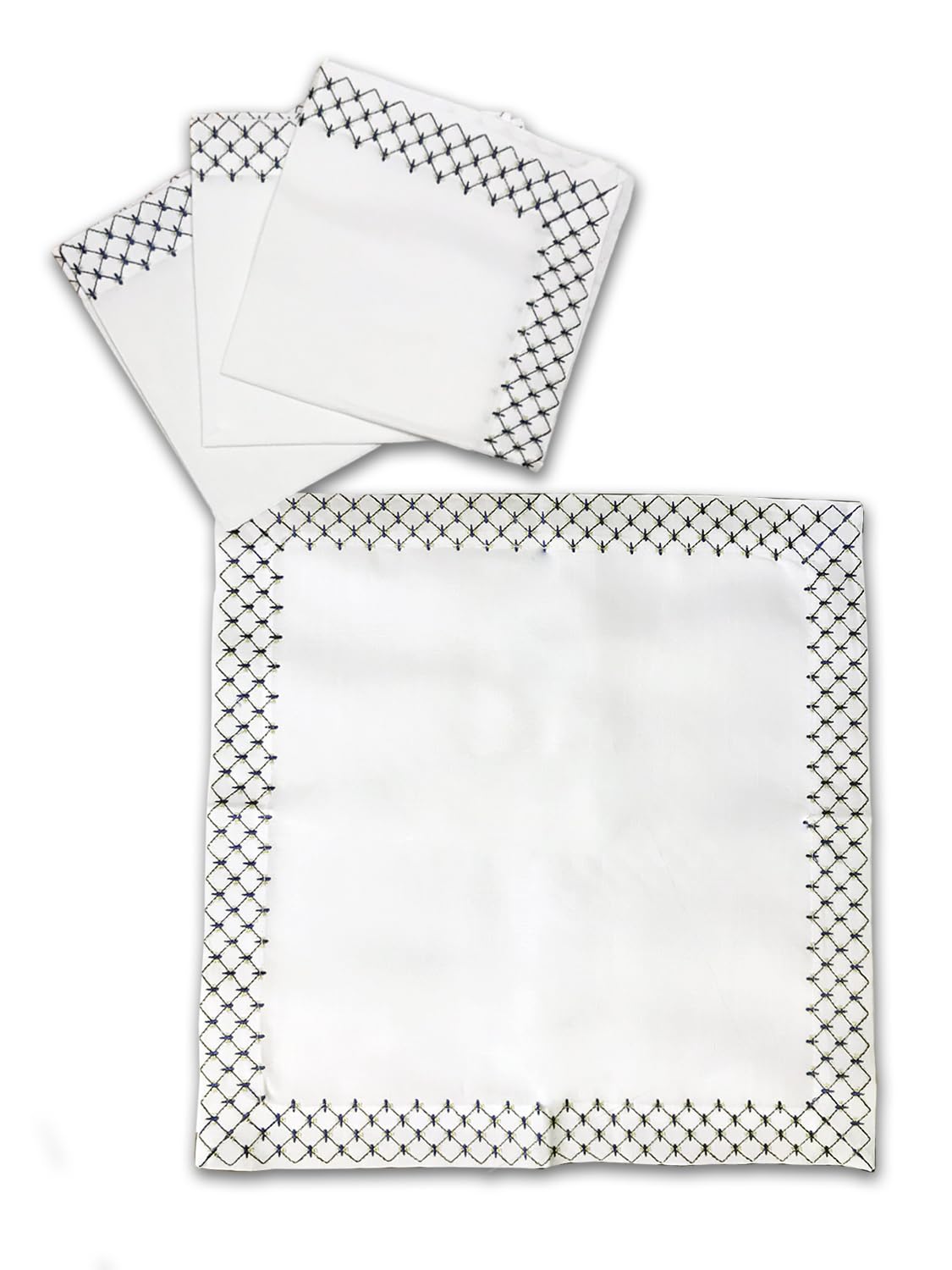 Lomonosov Embroidered Cobalt Net Patterns Table Accessories Set of 4