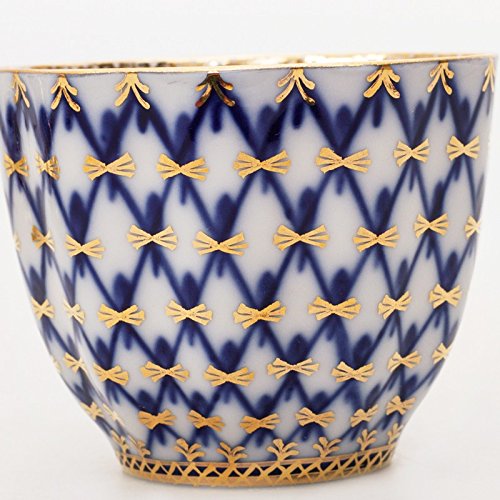 Imperial / Lomonosov Porcelain Coffee Cup w/ Saucer 'Cobalt Net'