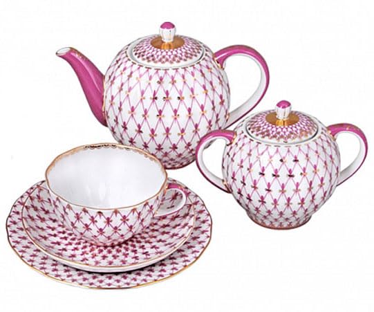Lomonosov Porcelain Tea Set Tulip Red Net 6/20
