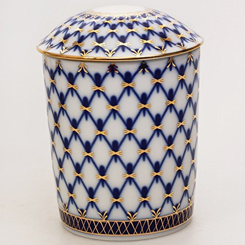 Imperial / Lomonosov Porcelain Mug w/ Lid and Saucer 'Cobalt Net'