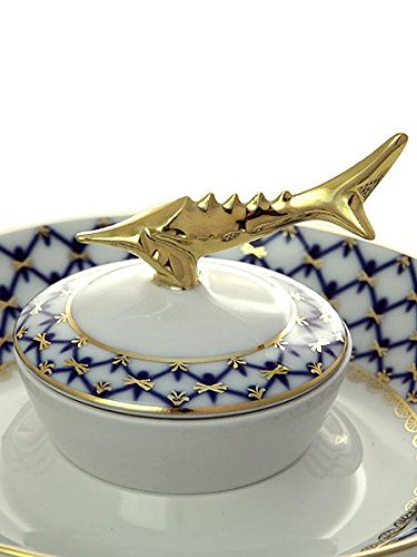Lomonosov Russia Imperial Porcelain Beluga Caviar Dish Cobalt Net