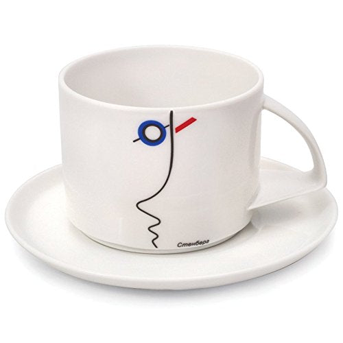 Lomonosov Porcelain Tea Cup and Saucer Suprematism Stenberg 10 oz/295 ml