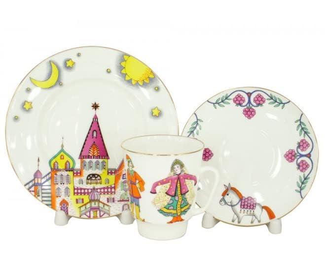 Lomonosov Porcelain Tea Set Cup, Saucer and Cake Plate Ballet Little Humpbacked Horse 5.6 fl.oz/165 ml
