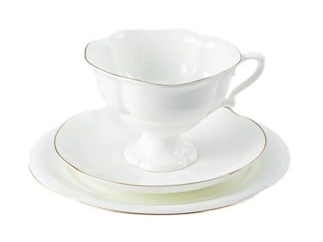 Lomonosov Imperial Bone China Porcelain Tea Set 3pc Cup, Saucer and Dessert Plate Natasha Golden Edge Wedding 7.44 fl.oz/220 ml