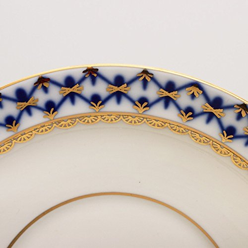 Imperial / Lomonosov Porcelain Soup Cup w/ Saucer 'Cobalt Net'