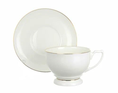 Lomonosov Imperial Bone China Tea Cup and Saucer, Pearl Golden Edge, 11.5 fl oz