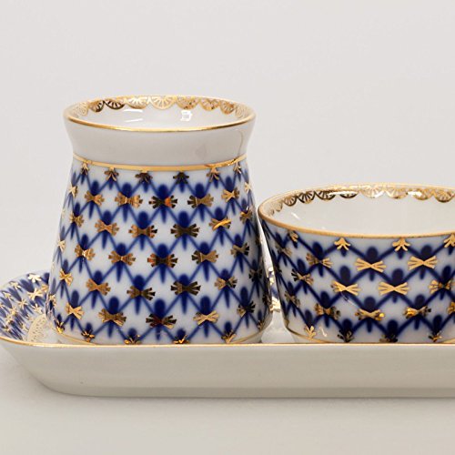 Imperial / Lomonosov Porcelain Spice Jar Set 'Cobalt Net'