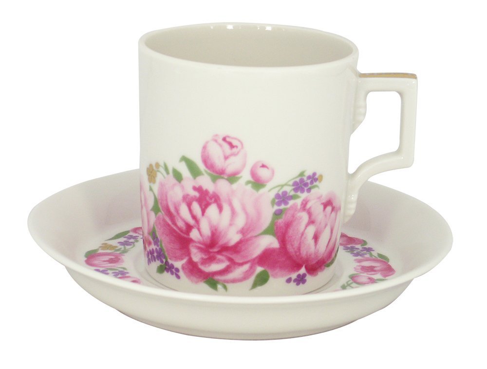 Lomonosov Porcelain Tea Cup with Saucer Romantic Date 7.4 oz/220 ml