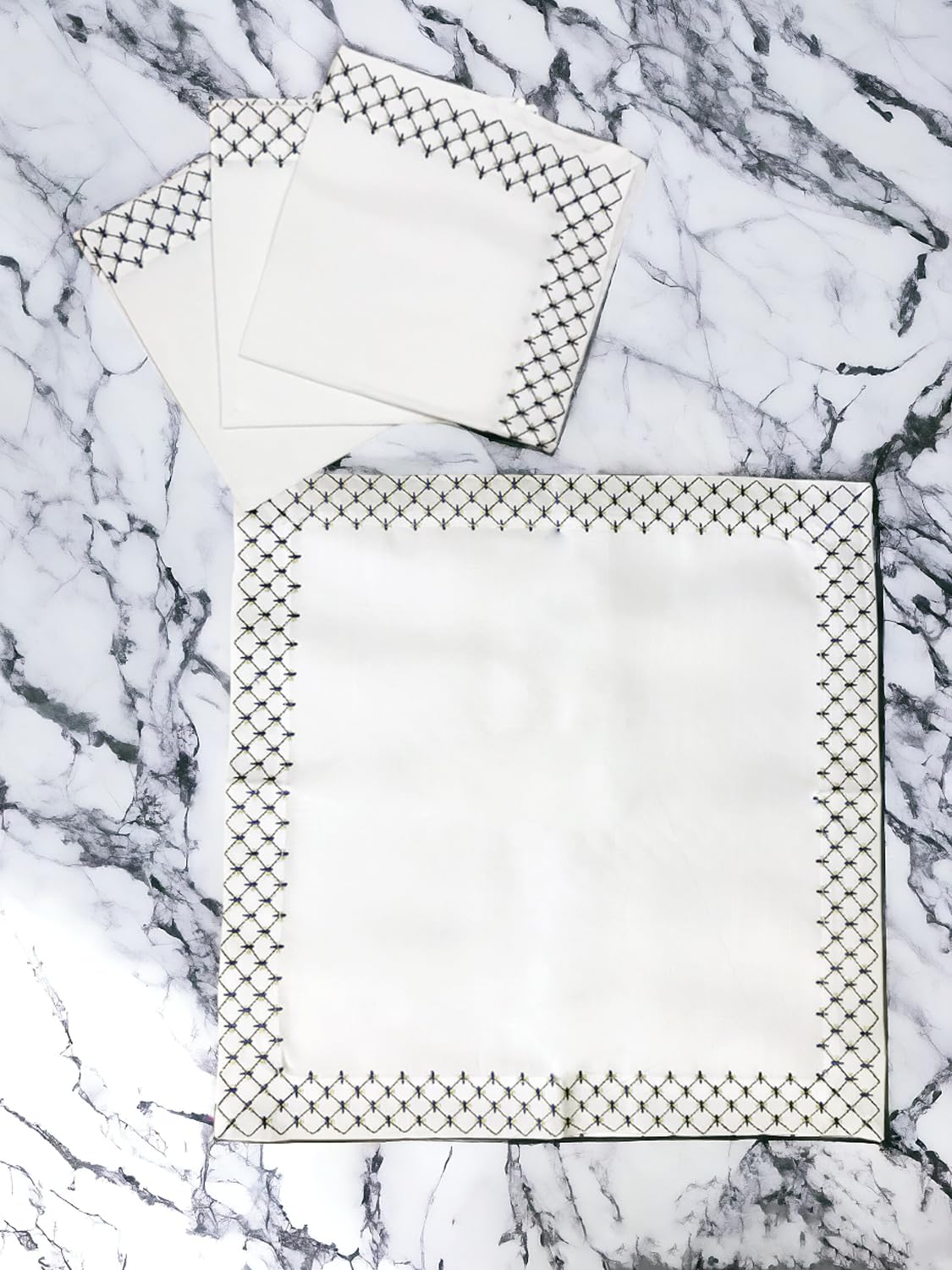 Lomonosov Embroidered Cobalt Net Patterns Table Accessories Set of 4