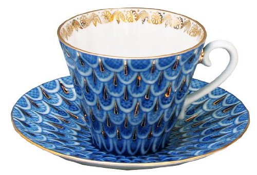Lomonosov Tea cup with saucer, Radial, Forget me not