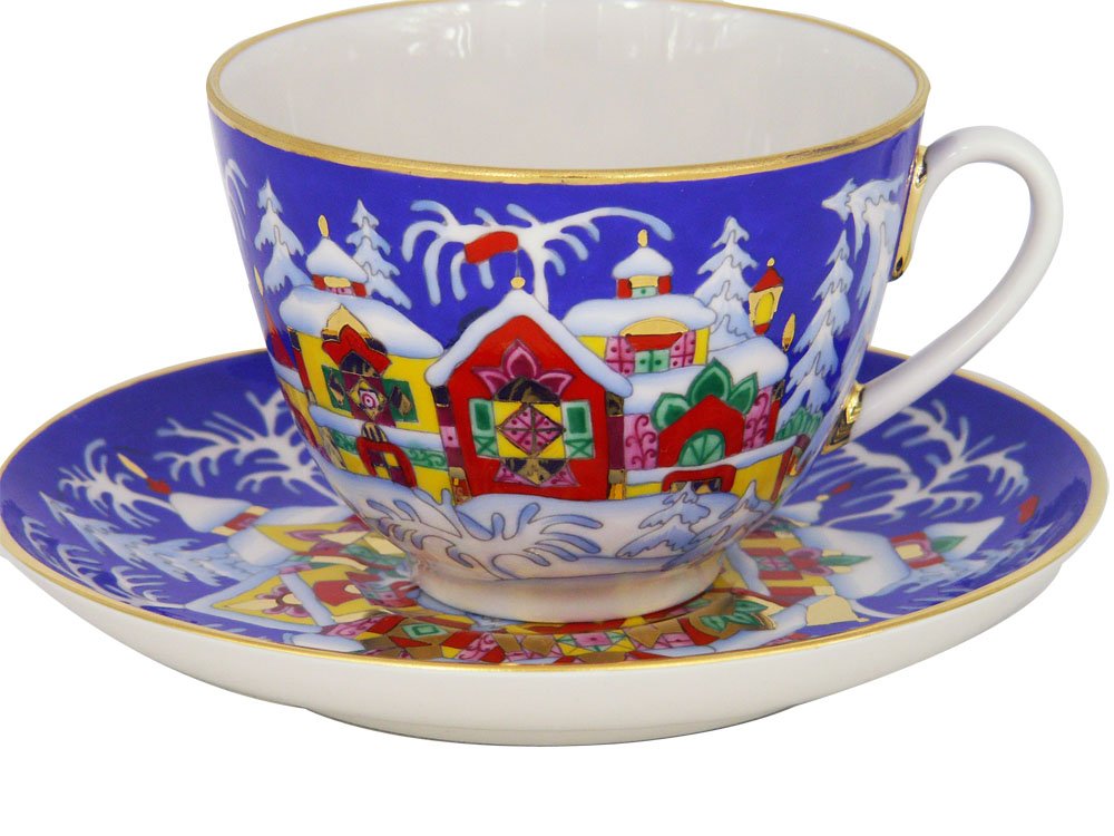 Lomonosov Porcelain Tea Set Cup and Saucer Spring Winter Fairytale 7.8 oz/230 ml