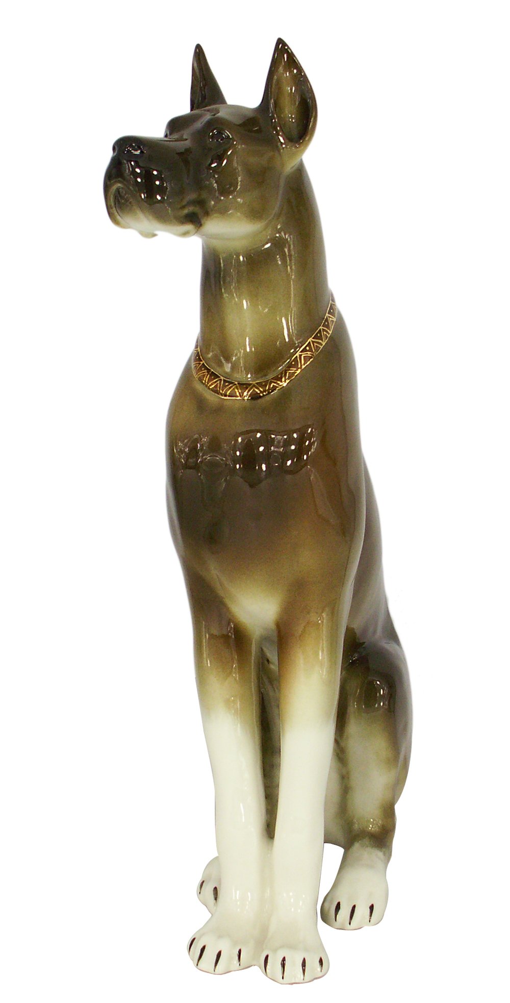 Great Dane Dog Sitting Brown Colored Lomonosov Figurine