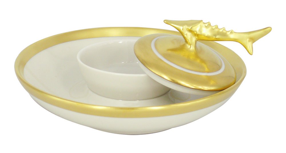 Lomonosov Russia Imperial Porcelain Beluga Caviar Dish Royal Gold