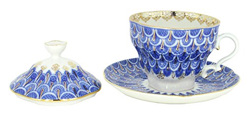 Lomonosov Porcelain Covered Tea Cup with Saucer Tea Maker Forget me Not 8.45 oz/250 ml
