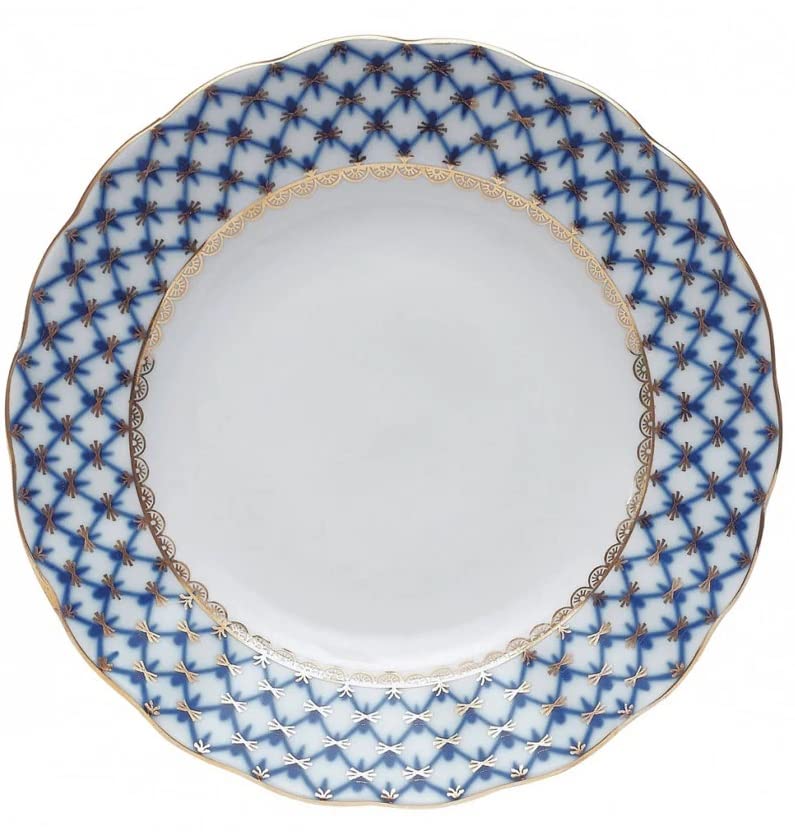 Lomonosov Porcelain Dinner Plate Cobalt Net Tulip Flat 10.7"/273 mm.